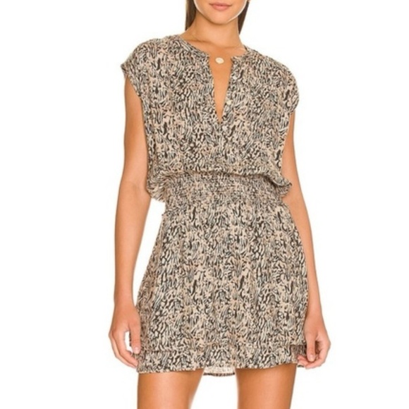 Rails Angelina Tan Abstract Textured Dress Smocked Waist Mini - Picture 1 of 7